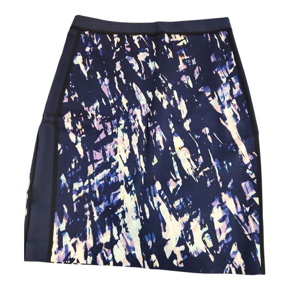 Club Monaco sz 2 navy watercolor‎ pencil skirt silk blend artsie summer